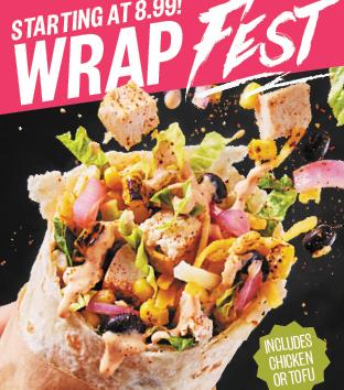 Welcome to Wrapfest:  Enjoy Wraps Starting at $8.99